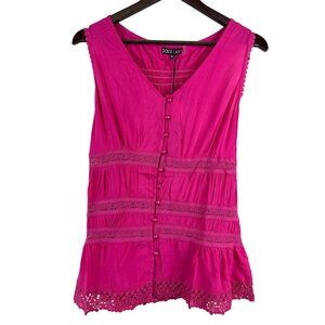Dolce Cabo Women's Shirt Pink Sleeveless Lace Viscose Tank Top Size Medium NWT